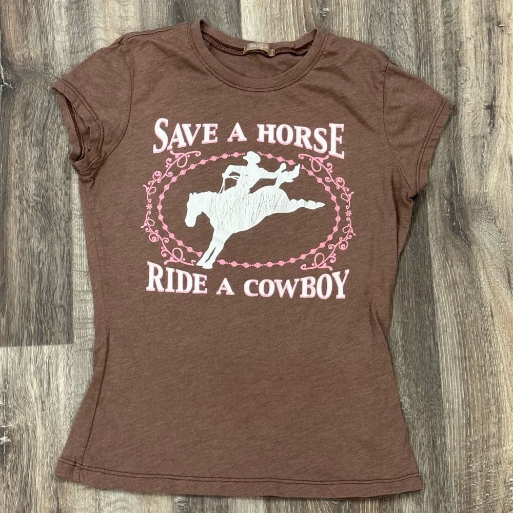 Forever 21 Ride A Cowboy Vintage Y2K Graphic Tee Shirt Women’s Medium